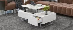 [VIDEO provided] ON-TREND Multi-functional Coffee Table with Lifted Tabletop, Contemporary Cocktail Table with Metal Frame Legs, High-gloss Surface Di