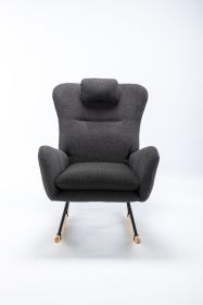 35.5 inch Rocking Chair, Soft Teddy Velvet Fabric Rocking Chair for Nursery, Comfy Wingback Glider Rocker with Safe Solid Wood Base for Living Room Be (Material: Teddy Velvet, Color: Gray)