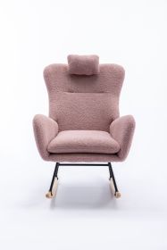 35.5 inch Rocking Chair, Soft Teddy Velvet Fabric Rocking Chair for Nursery, Comfy Wingback Glider Rocker with Safe Solid Wood Base for Living Room Be (Material: Teddy Velvet, Color: Pink)