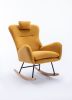 35.5 inch Rocking Chair, Soft Teddy Velvet Fabric Rocking Chair for Nursery, Comfy Wingback Glider Rocker with Safe Solid Wood Base for Living Room Be