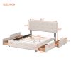 Upholstered Platform Bed with Classic Headboard and 4 Drawers;  No Box Spring Needed;  Linen Fabric;  Queen Size